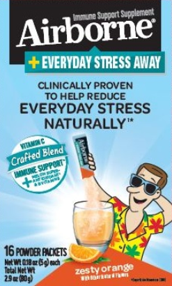 Airborne Plus Everyday Stress Away Powder Packet Zesty Orange